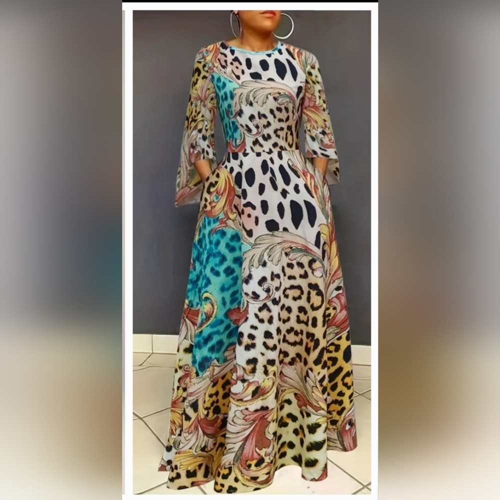 Lite and flowy multi colored Leapord print dress size XL.